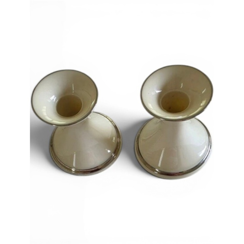 Lenox Candlesticks Ivory/Platinum Porcelain Pair Collectible Classic Holiday